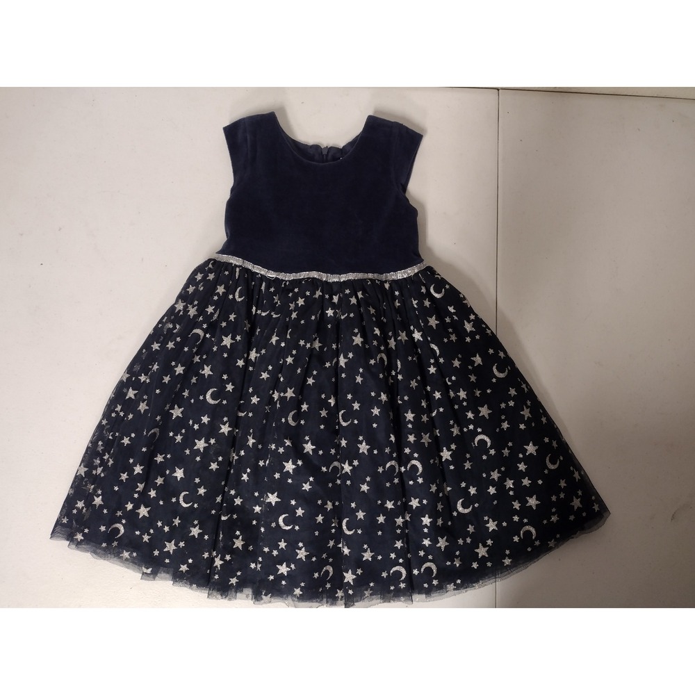 Dorissa‎ Girls Navy Blue Velvet Celestial Star Moon Tulle Party Dress Size 4
